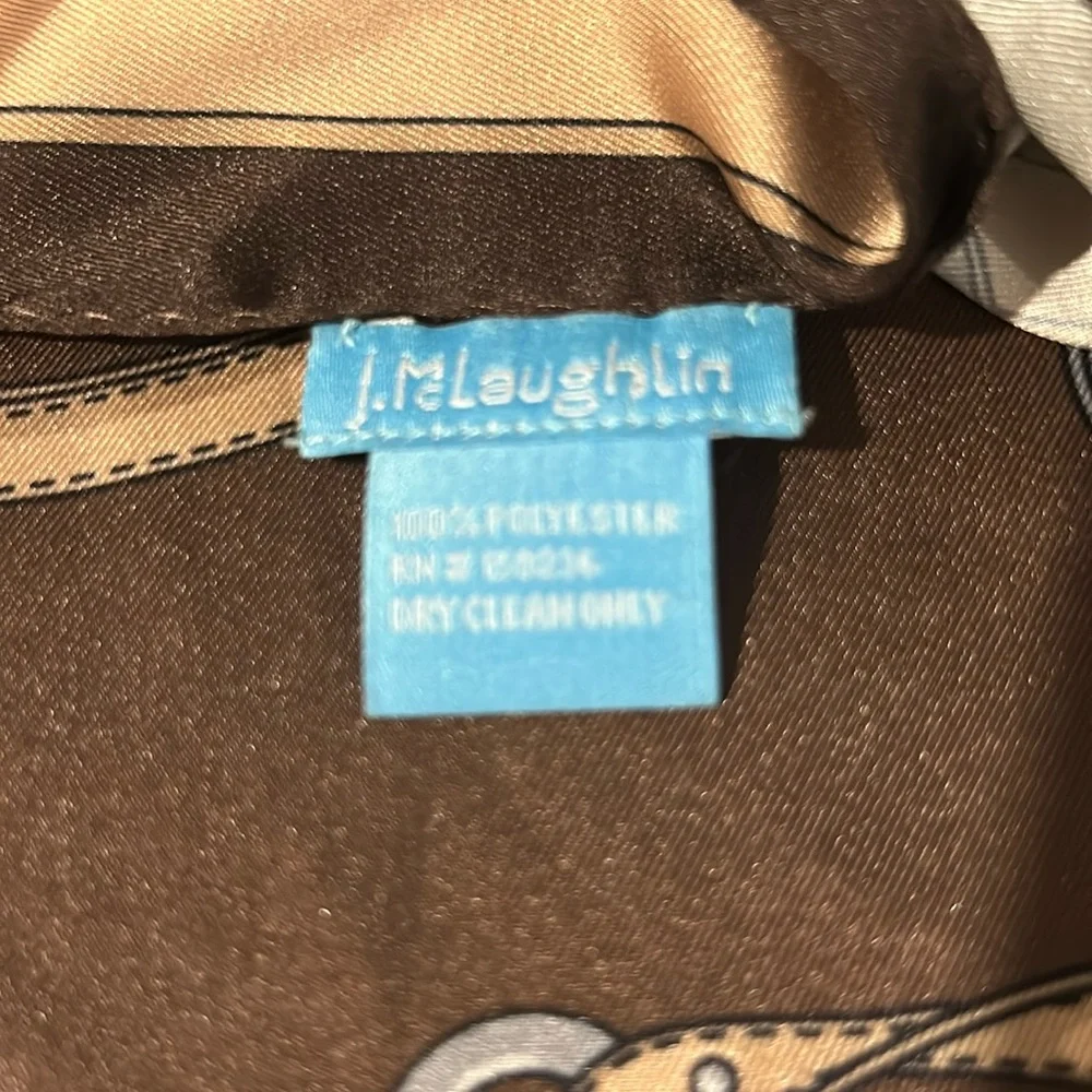 J. McLAUGHLIN Beautiful, extra large silky, equestrian print, brown & blue wrap.